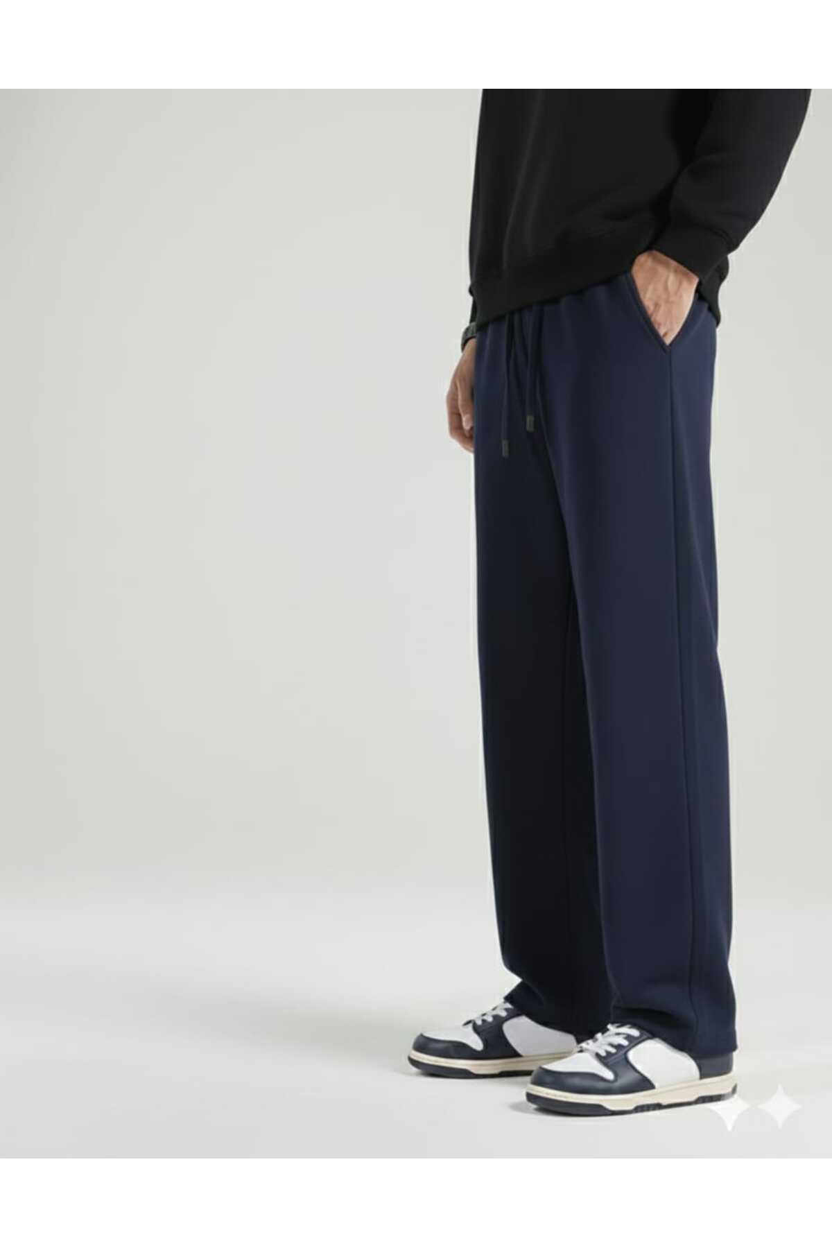 modlux  3 lü Set Siyah Gri Lacivert Fırsat Ürünü Büyük Beden Kaliteli Bol Kesim Esnek Rahat Kumaş Eşofman - Görsel 2