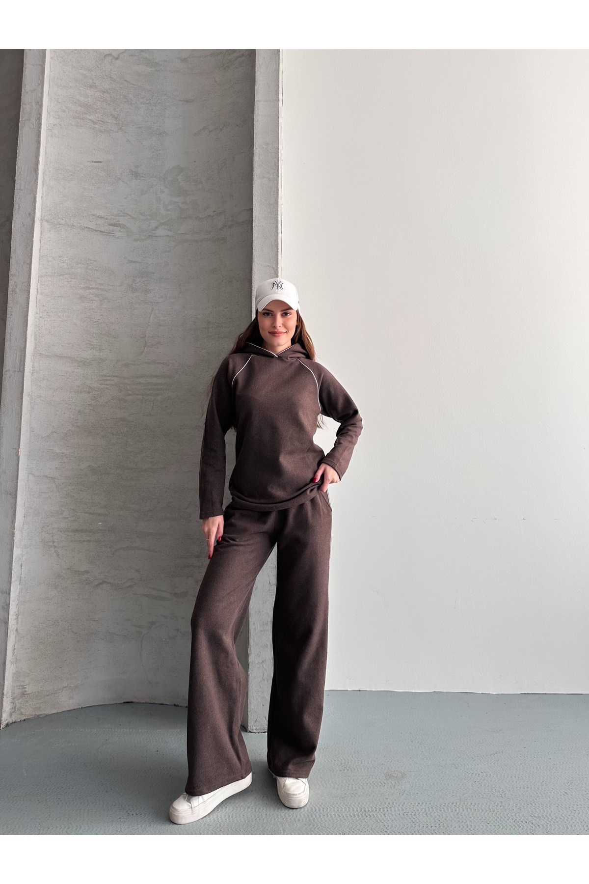 Women's Thessaloniki Fabric Hooded Piping Detailed Bottom Top Double Set
