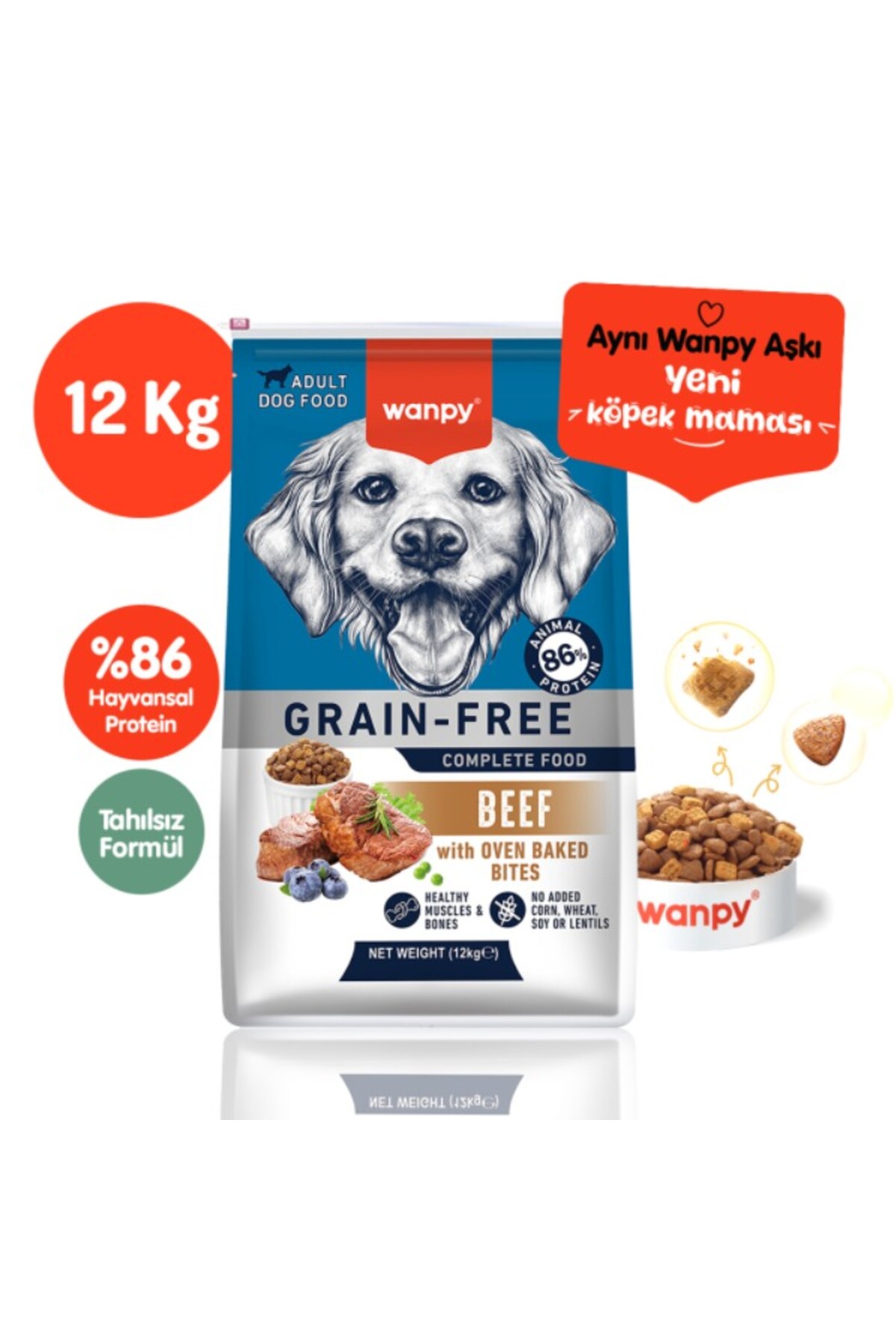 Wanpy Tahılsız Adult Sığır Etli Yetişkin Köpek Maması 12 Kg