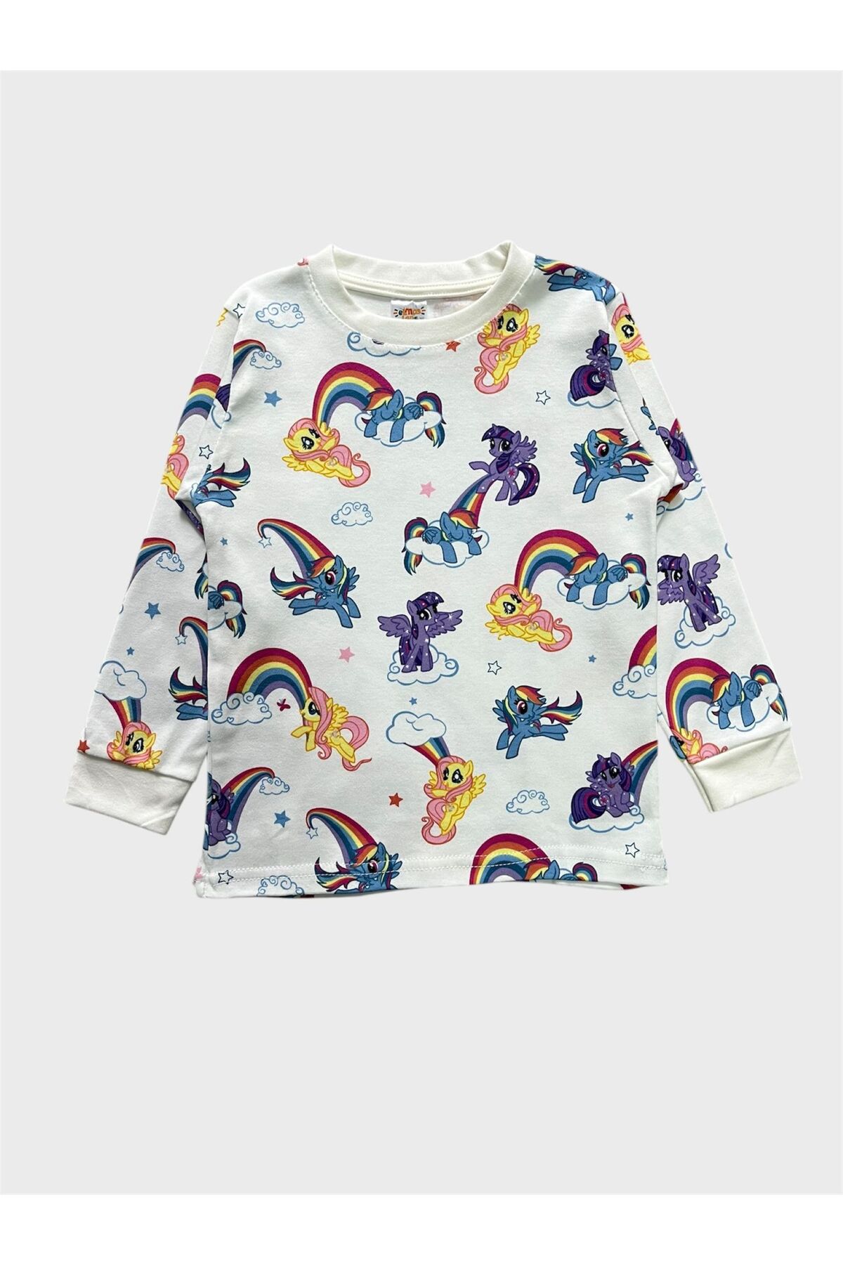 elmas kids Kız Çocuk %100 Pamuklu Beyaz Unıcorn Gökkuşağı Desenli Uzun Kollu Pijama Takımı fotoğrafı 4 (önizleme)