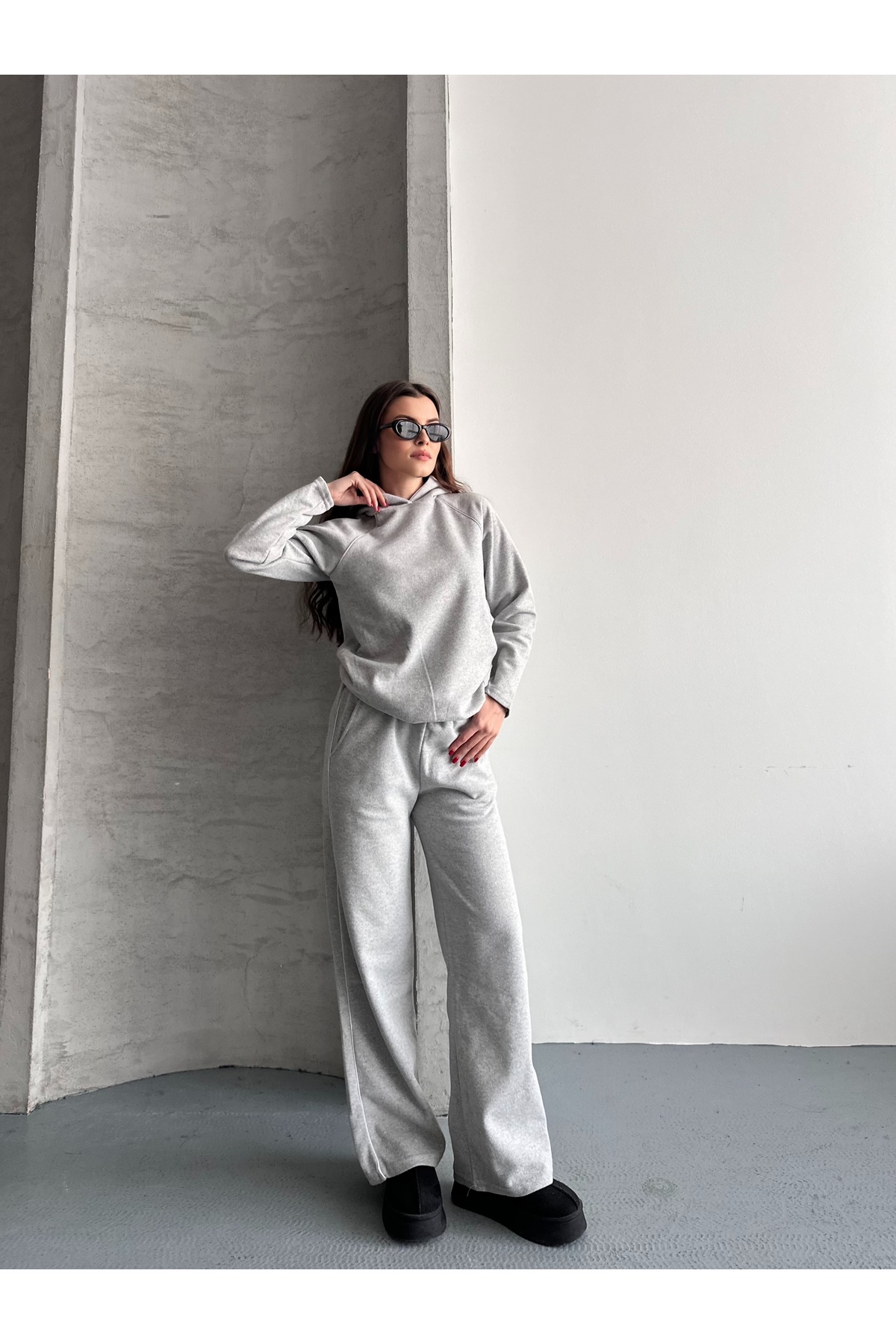 Women's Thessaloniki Fabric Hooded Piping Detailed Bottom Top Double Set