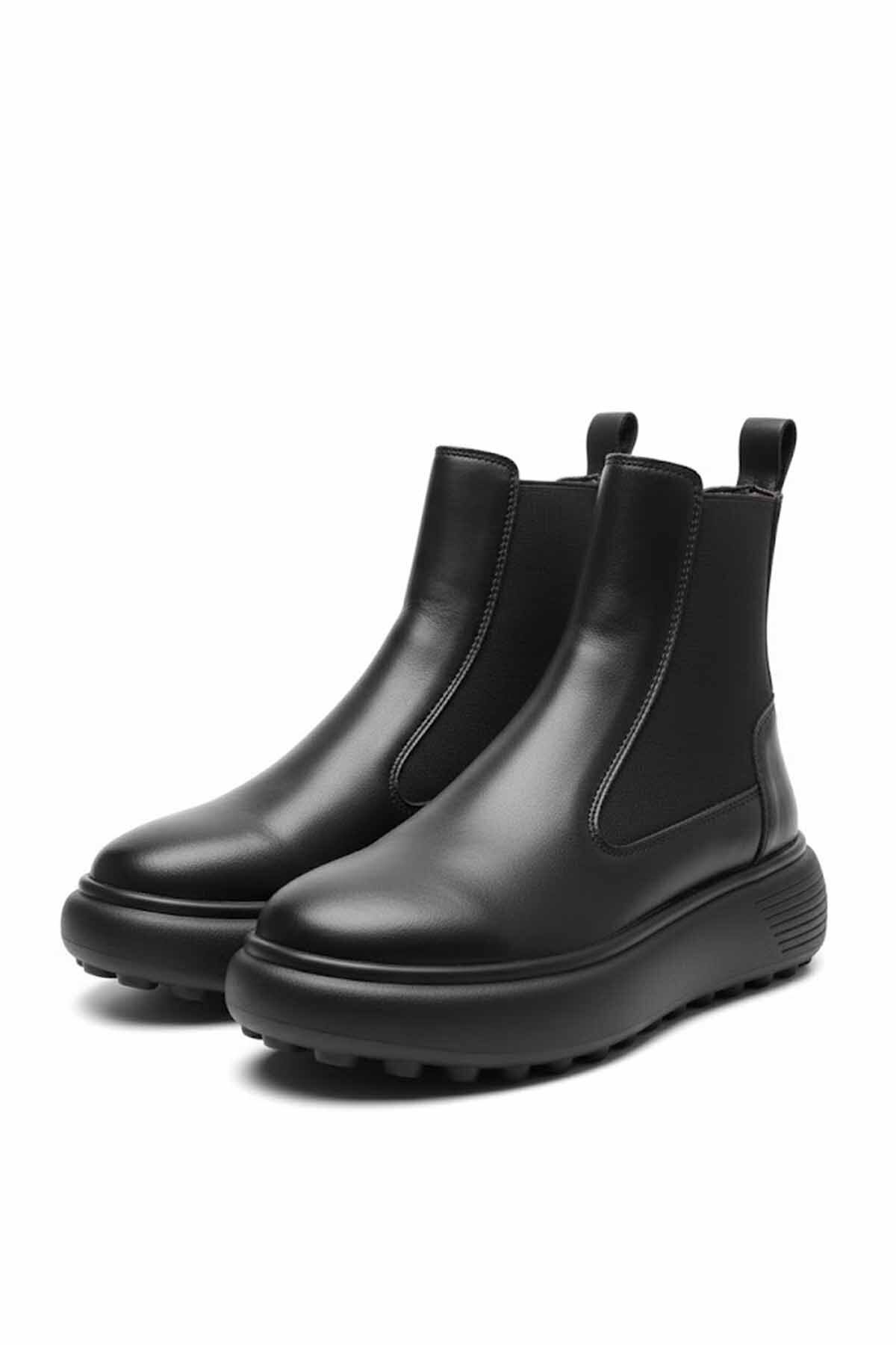 Women's Black Platform Sole Elastic Chelsea Boots