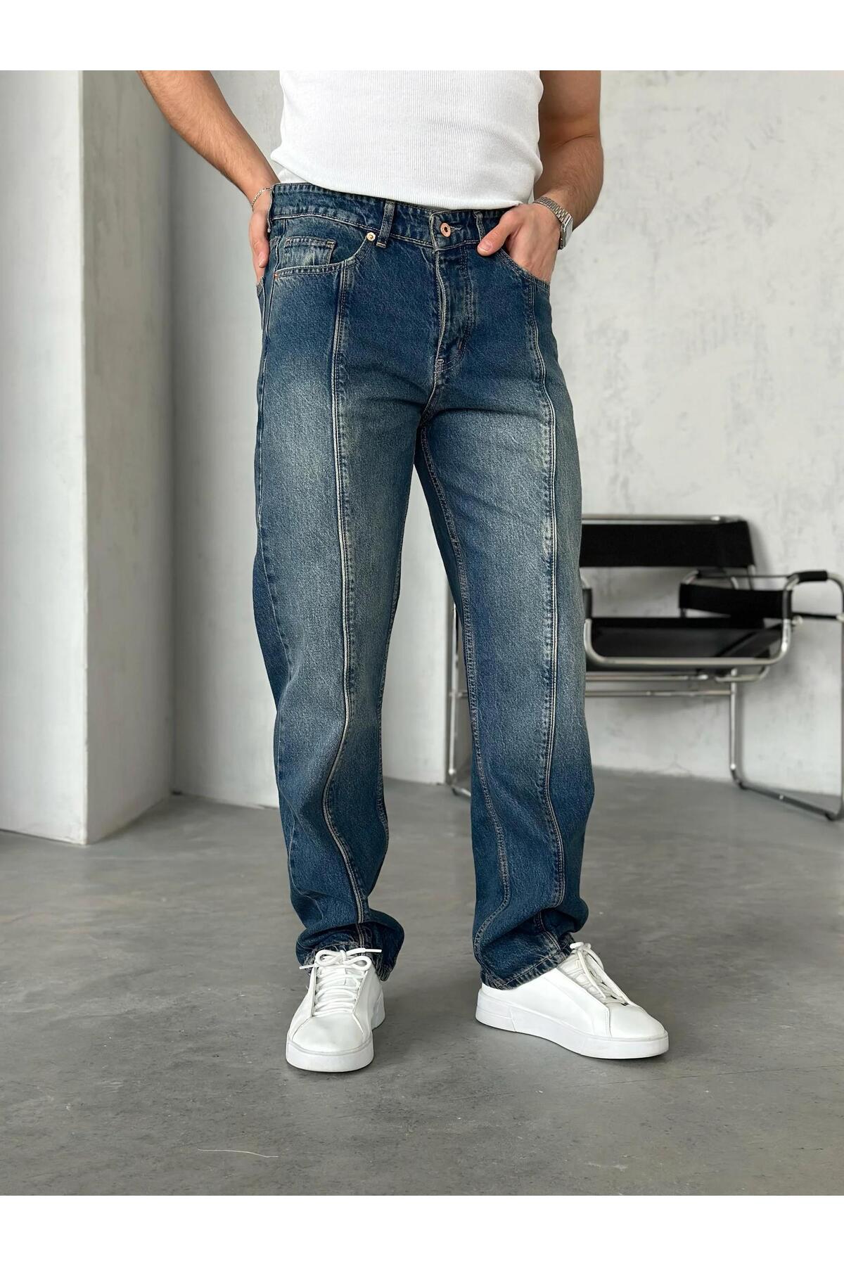 fo4rbs P29470 Design Washed Stitched Baggy Pants