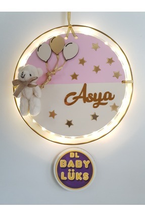 BL Baby Lüks Yuvarlak Led Işıklı Bebek Kapı süsü, Hastane Süsü, İsimlik, İsme...