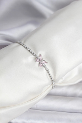 shopwave Kelebek Model Zirkon Taşlı Gümüş Renk Pirinç Su Yolu Kadın Bileklik