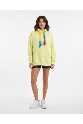 yor garment Oversize Kapüşonlu Renkli Bağcıklı Sweatshirt