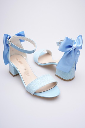 SGF KIDS tekbant mavi kum simli arkadan fiyonklu topuklu abiye ayakkabı
