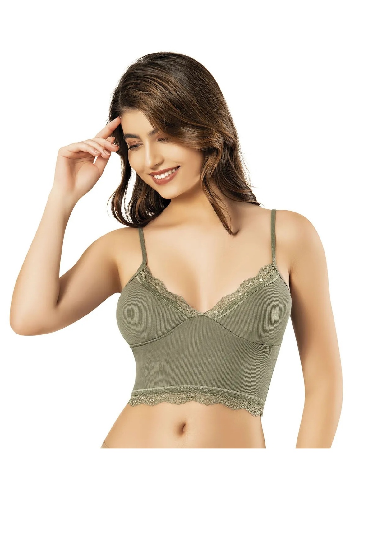 lusi store Lusistore Crop Bluz Takım Askılı Dantelli Pedli Büstiyer Bralet %95 Pamuk görsel 2