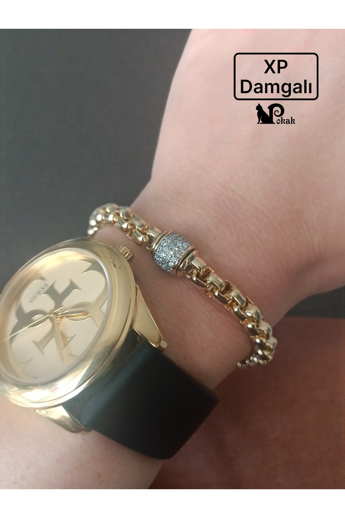 XUPING JEWELRY POKAK 14K Altın Kaplama Ortası Dönen Zirkon Kalın Zincir Bileklik- 17.5 cm görsel 2