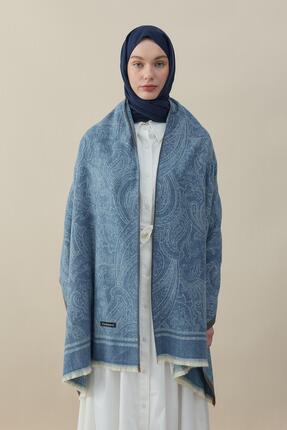 diorel Etro Desen Kaşmir Omuz Şalı Mavi