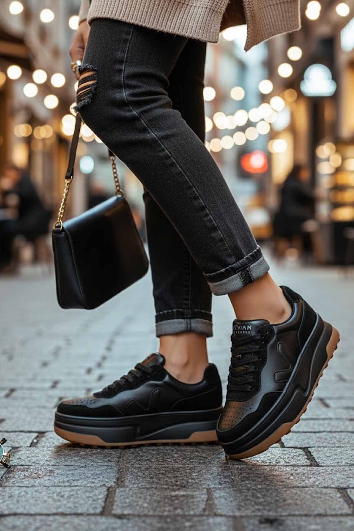 Women's Hakki Leather High Sole Sneaker Black