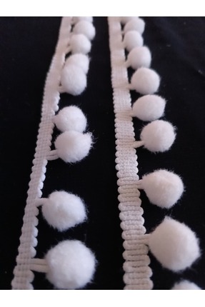 ULUPAMİR Beyaz Ponpon Dekoratif Şerit