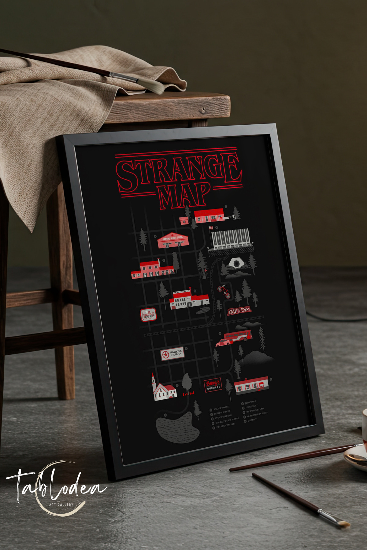 tablodea Stranger Things Map - Çerçeveli Poster, TD Stranger Things ...
