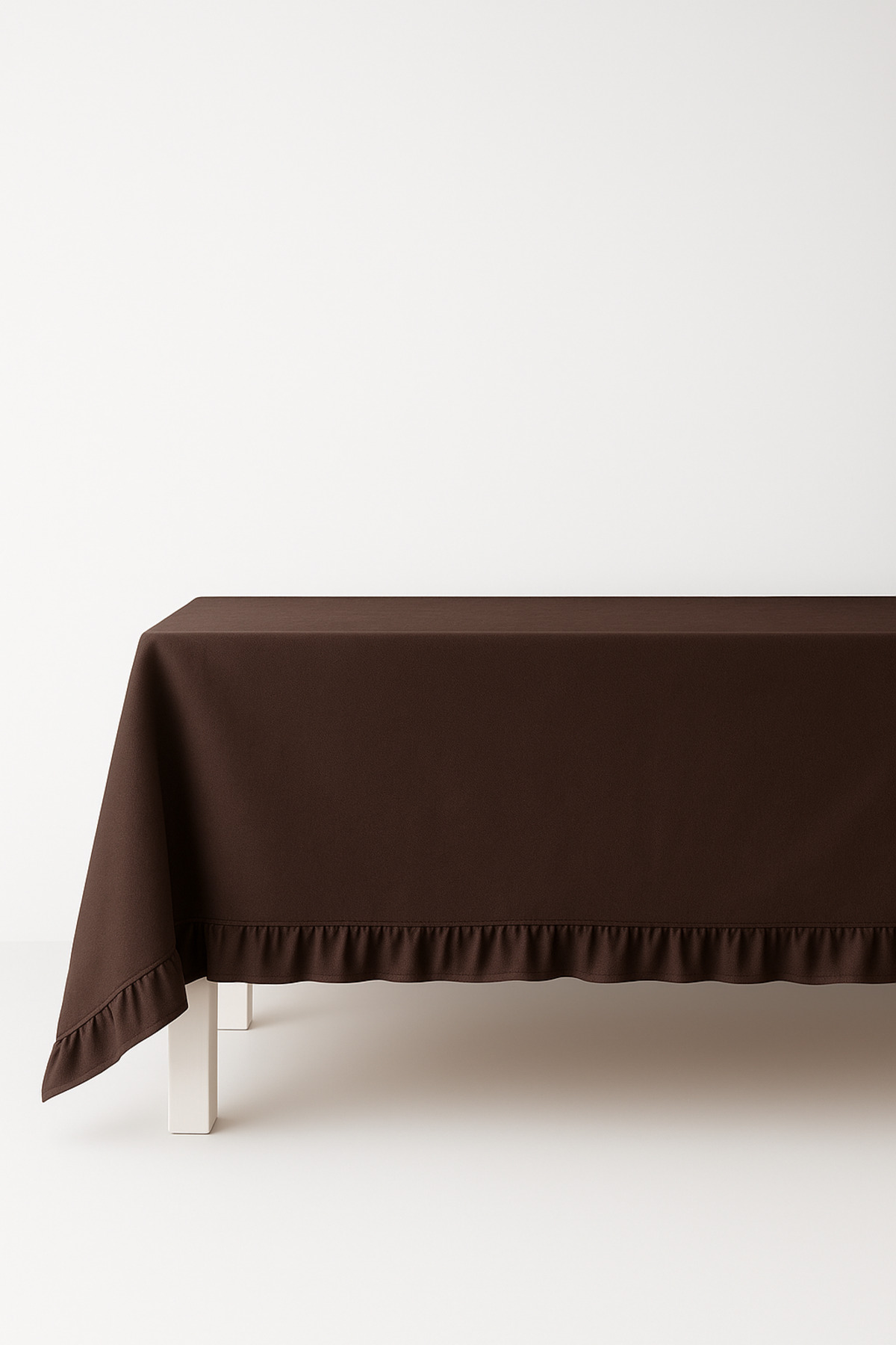 Brown Ruffle Tablecloth Cotton Linen Kitchen Living Room Multi Size for Balcony