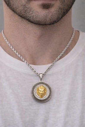 G Lady VRSC Aslan Tasarımlı Çelik Erkek Uzun Zincir Kolye