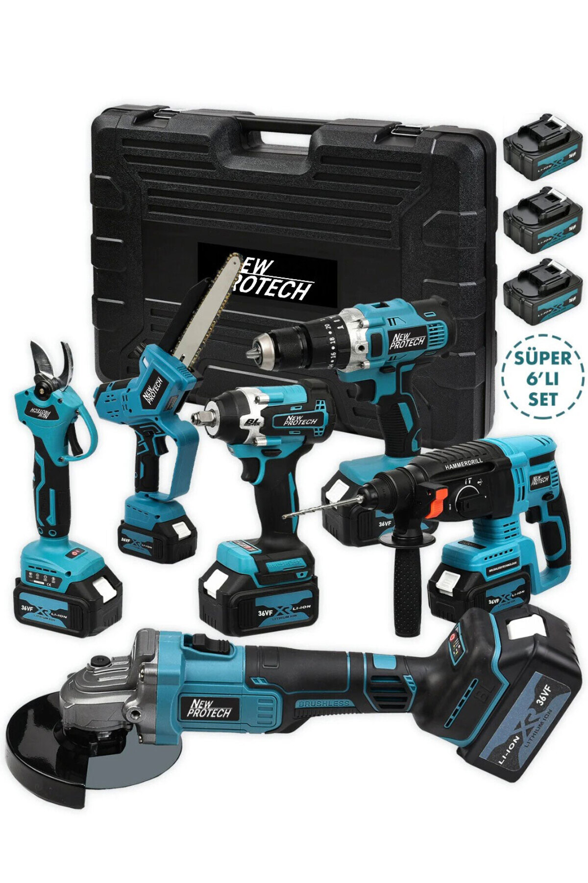 newprotech Brushless 6'lI Set Şarjlı Hilti Şarjlı Taşlama Şarjlı