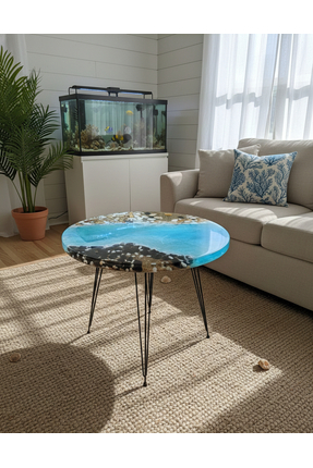 SHEKİLHOME Akarsu Huzuru: Doğal Çakıllı Nehir Epoksi Sehpa