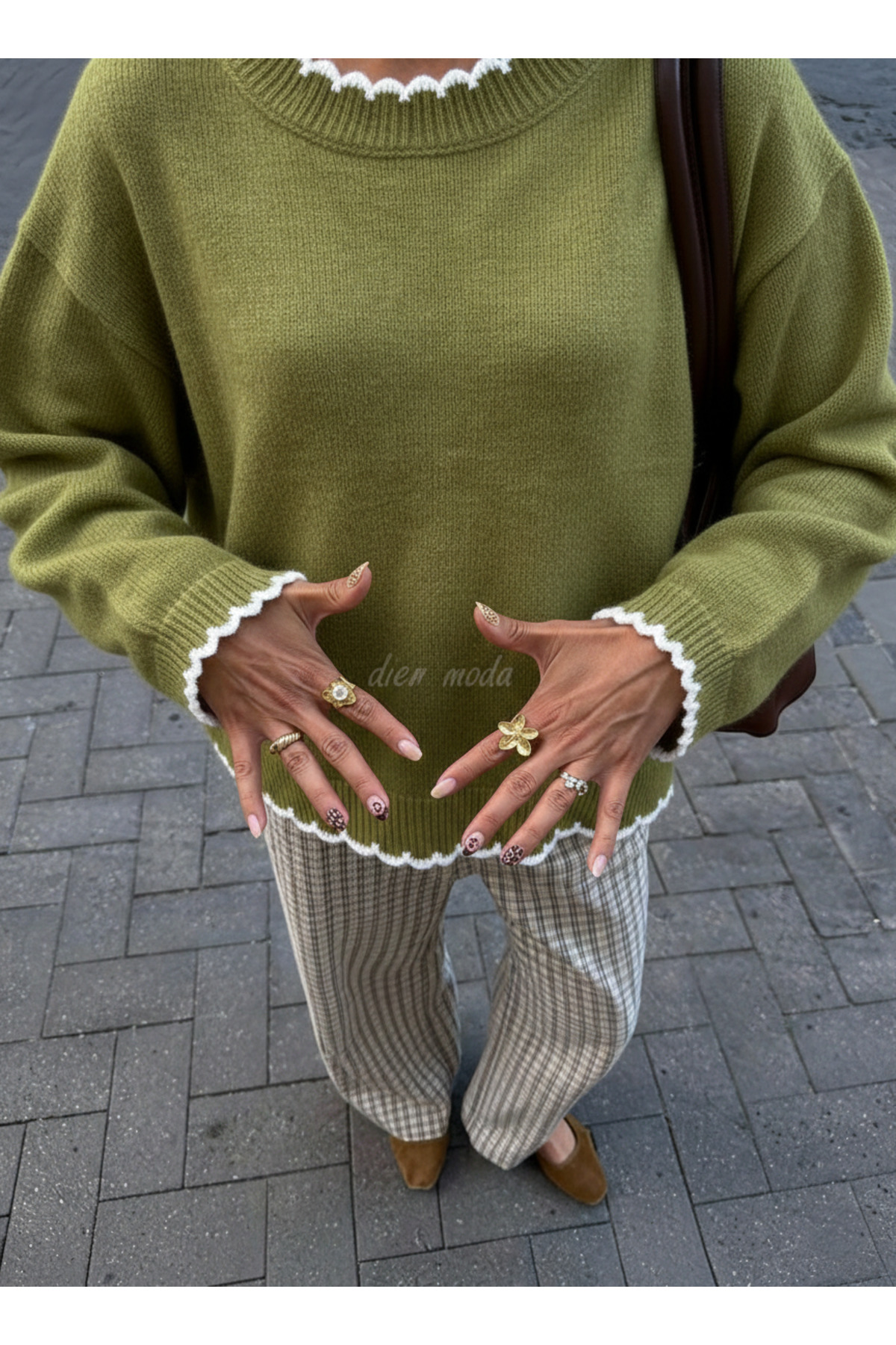 Dier Moda  Kadın Dalgalı Kenar Detaylı Salaş Bisiklet Yaka Kazak - Yumuşak Dokulu Triko, Kadın kazak Fmoda3079 - Görsel 7