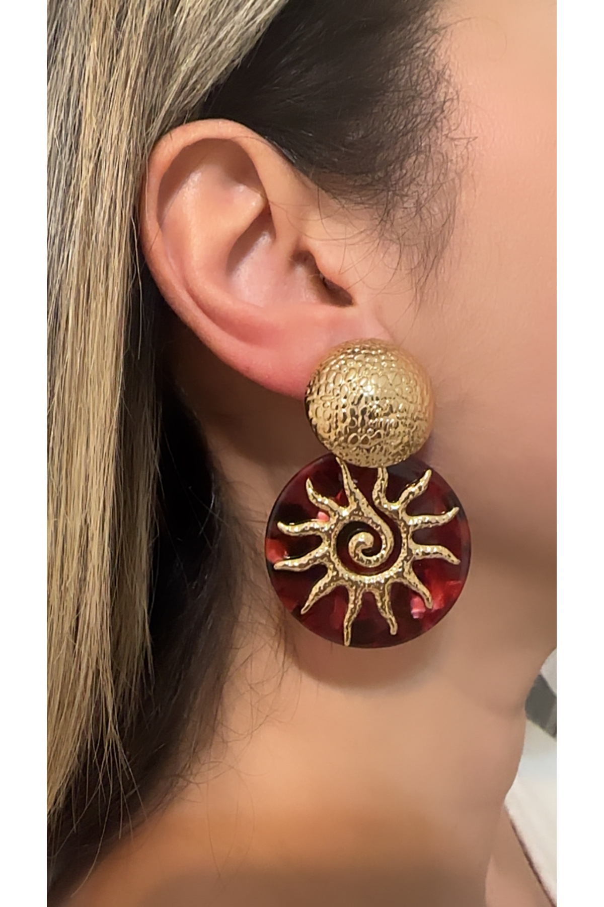 Sun Shaped Gold Women's Steel Earrings Unshaded Waterproof Allergic