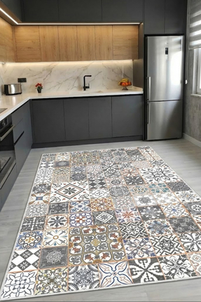 CENTER AVM Renkli Halı Mutfak Halısı Makinede Yıkanabilir Halı Kaymaz Taban Halı