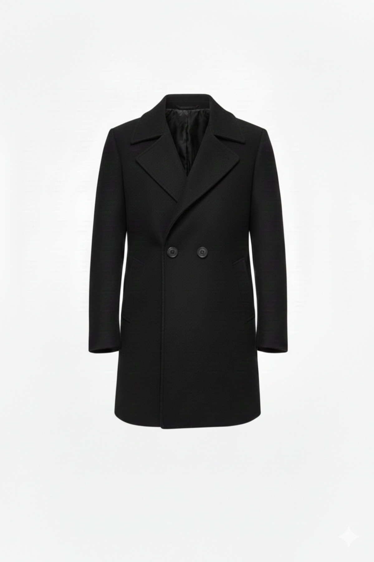 A&O Style Erkek Siyah Premium Oversize Düğme Detaylı Kruvaze Yaka Düz Kaşe Kaban görsel 2