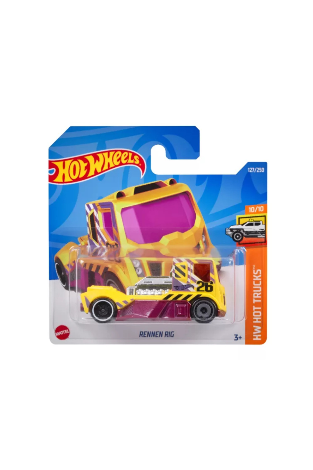 Masinuta Metalica Rennen Rig, HW HOT Trucks, Galben, 1:64