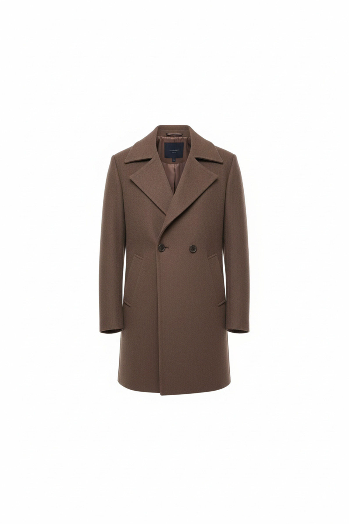 A&O Style Erkek Kahverengi Premium Oversize Düğme Detaylı Kruvaze Yaka Düz Kaşe Kaban görsel 2