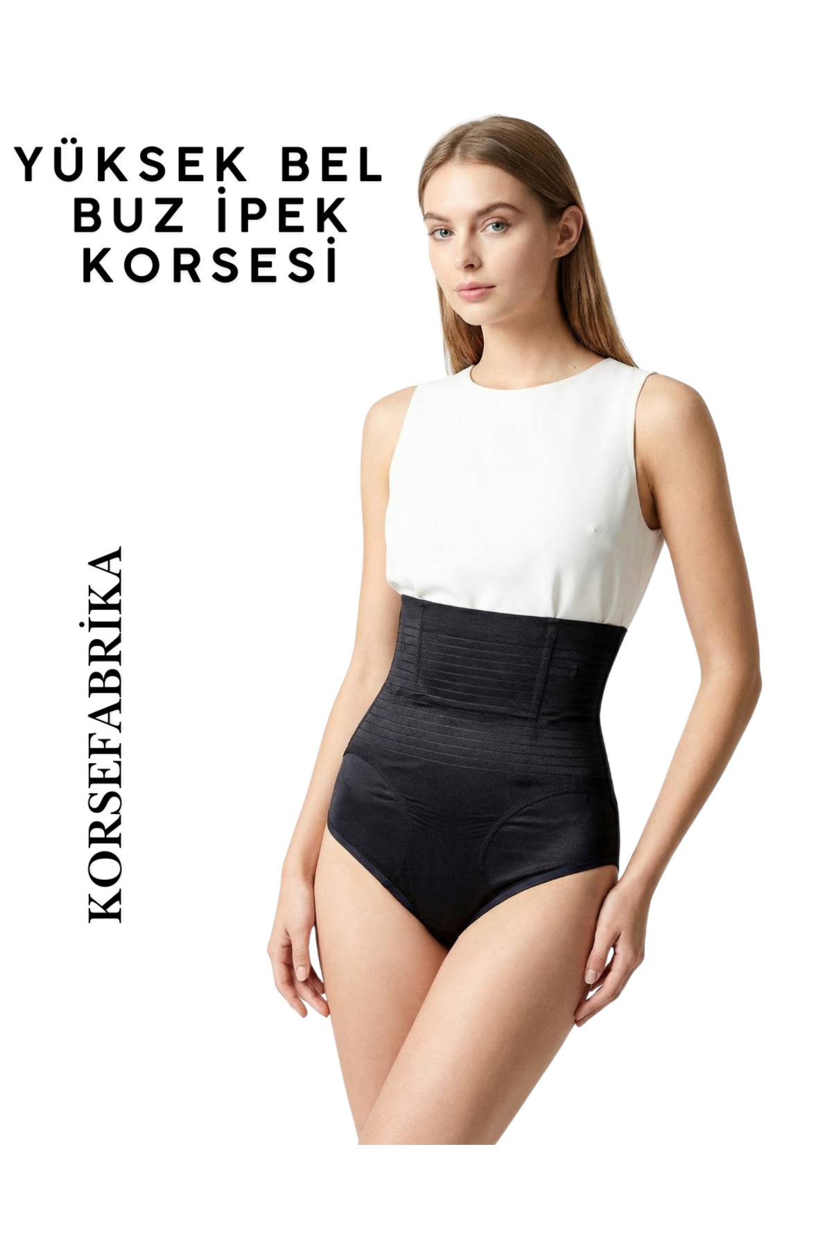 korsefabrika trend mood store Buz İpek Balenli İZ Yapmayan Siyah Rengi Yüksek Bel Dikişsiz Hayalet Lazer Slip Korse görsel 5