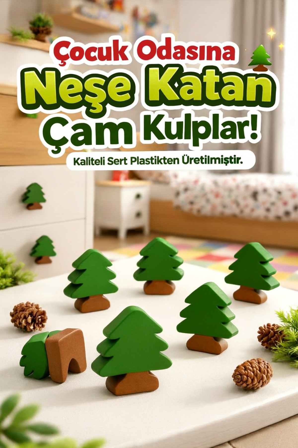 Rekatech Özel Tasarım Çam Ağacı Desenli Çocuk Odası Kulpları - Tekli fotoğrafı 2 (önizleme)