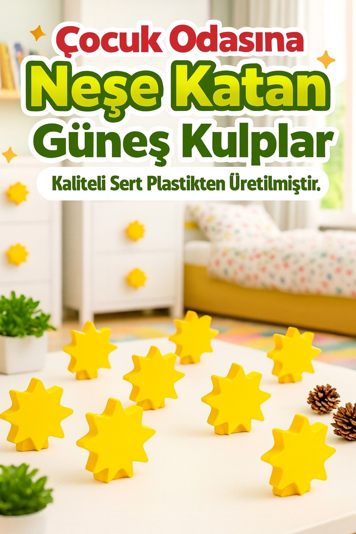 Rekatech Özel Tasarım Güneş Desenli Çocuk Odası Kulpları fotoğrafı 2 (önizleme)