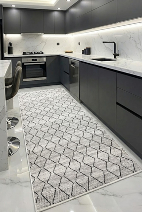 CENTER AVM Gri Halı Mutfak Halısı Makinede Yıkanabilir Halı Kaymaz Taban Halı