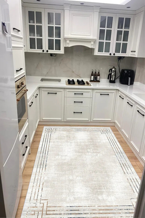 CENTER AVM Krem Halı Mutfak Halısı Makinede Yıkanabilir Halı Kaymaz Taban Halı