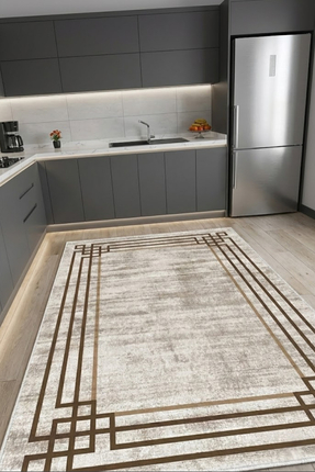 CENTER AVM Kahverengi Halı Mutfak Halısı Makinede Yıkanabilir Halı Kaymaz Tab...