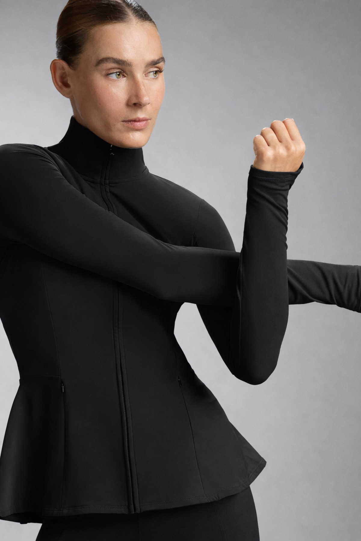 Gugus KADIN Light warm running VOLANLI Fermuarlı Yüksek Yaka Spor Ceket, Esnek Activewear görsel 4