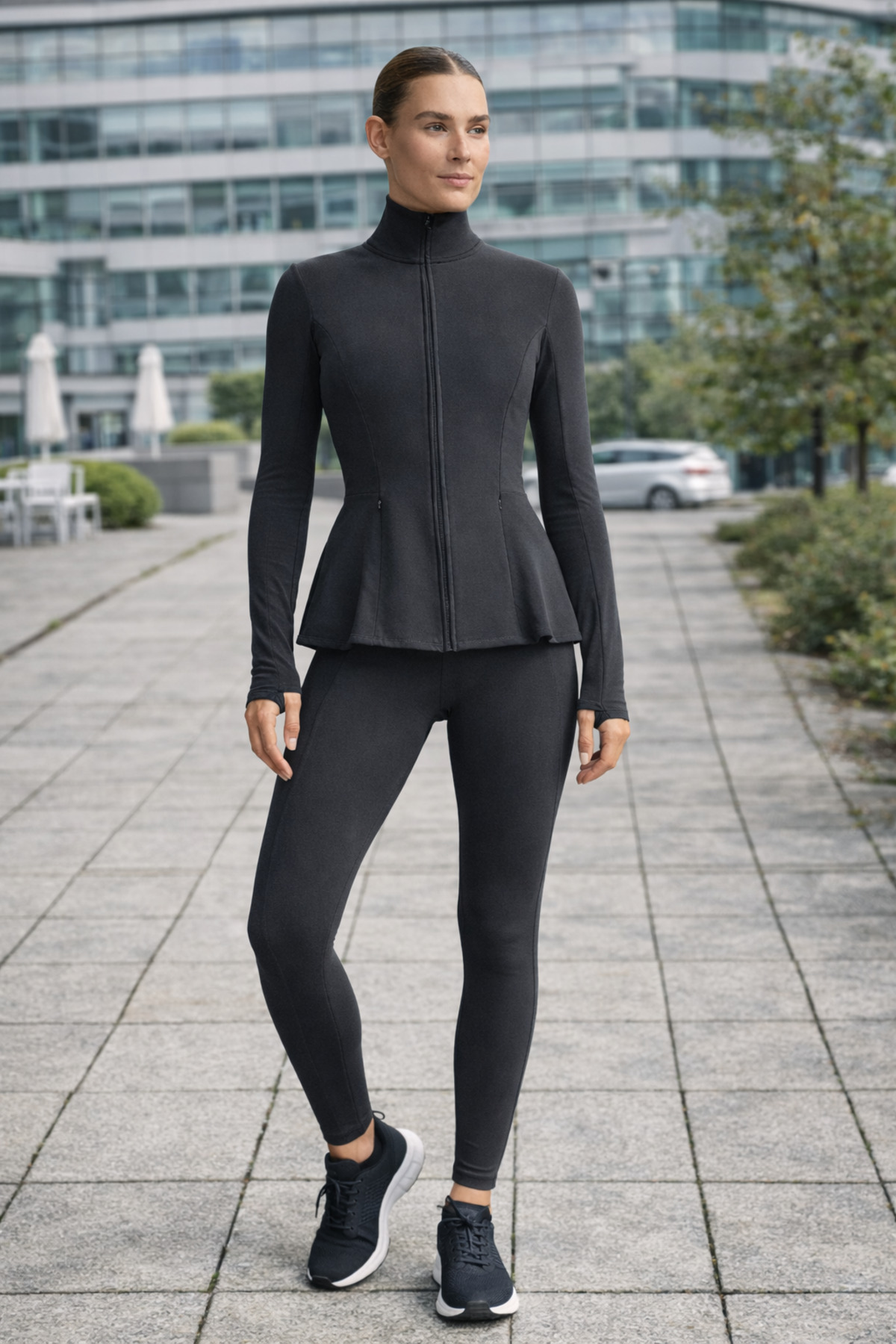 Gugus KADIN Light warm running VOLANLI Fermuarlı Yüksek Yaka Spor Ceket, Esnek Activewear görsel 3