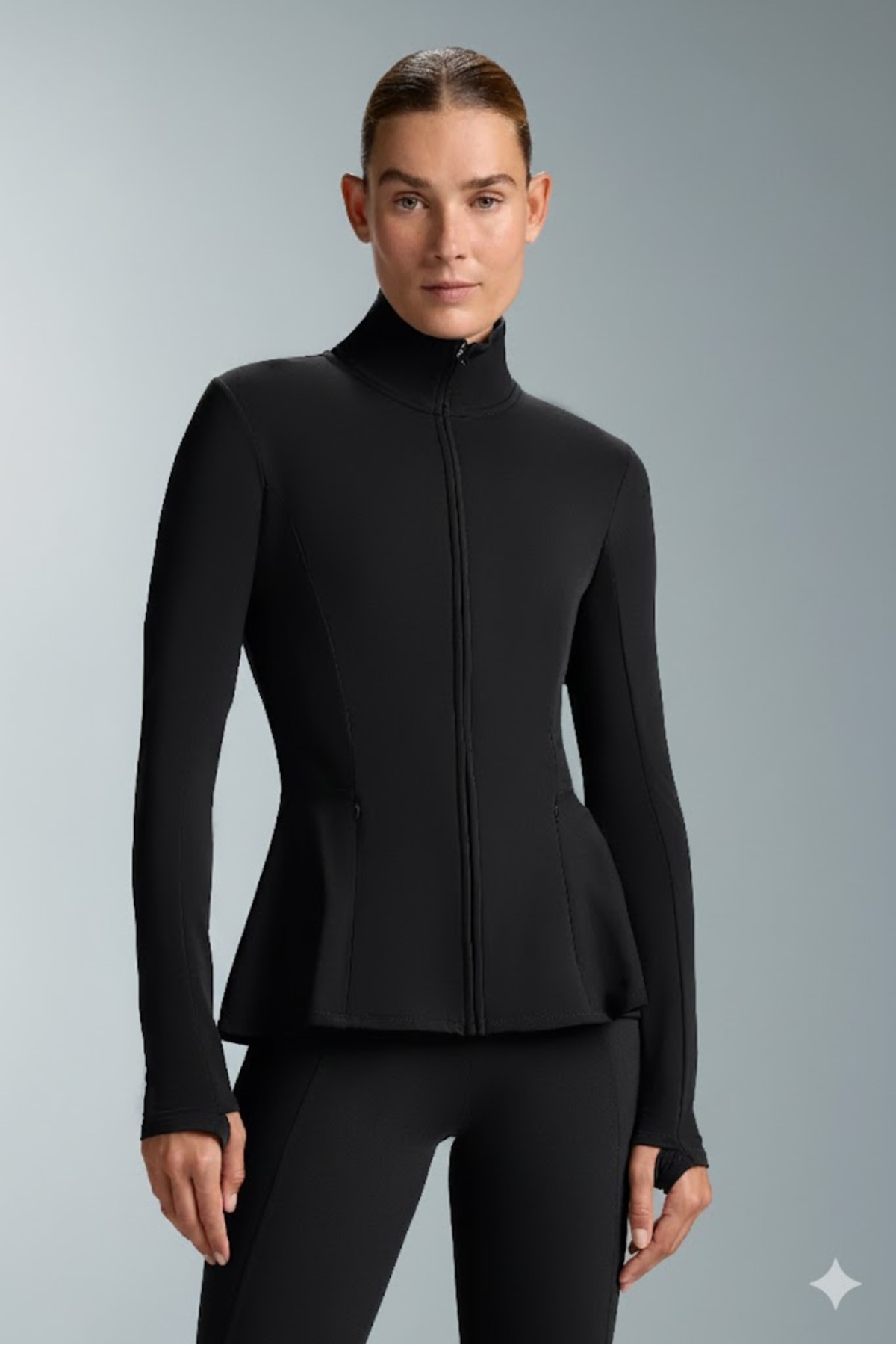 Gugus KADIN Light warm running VOLANLI Fermuarlı Yüksek Yaka Spor Ceket, Esnek Activewear
