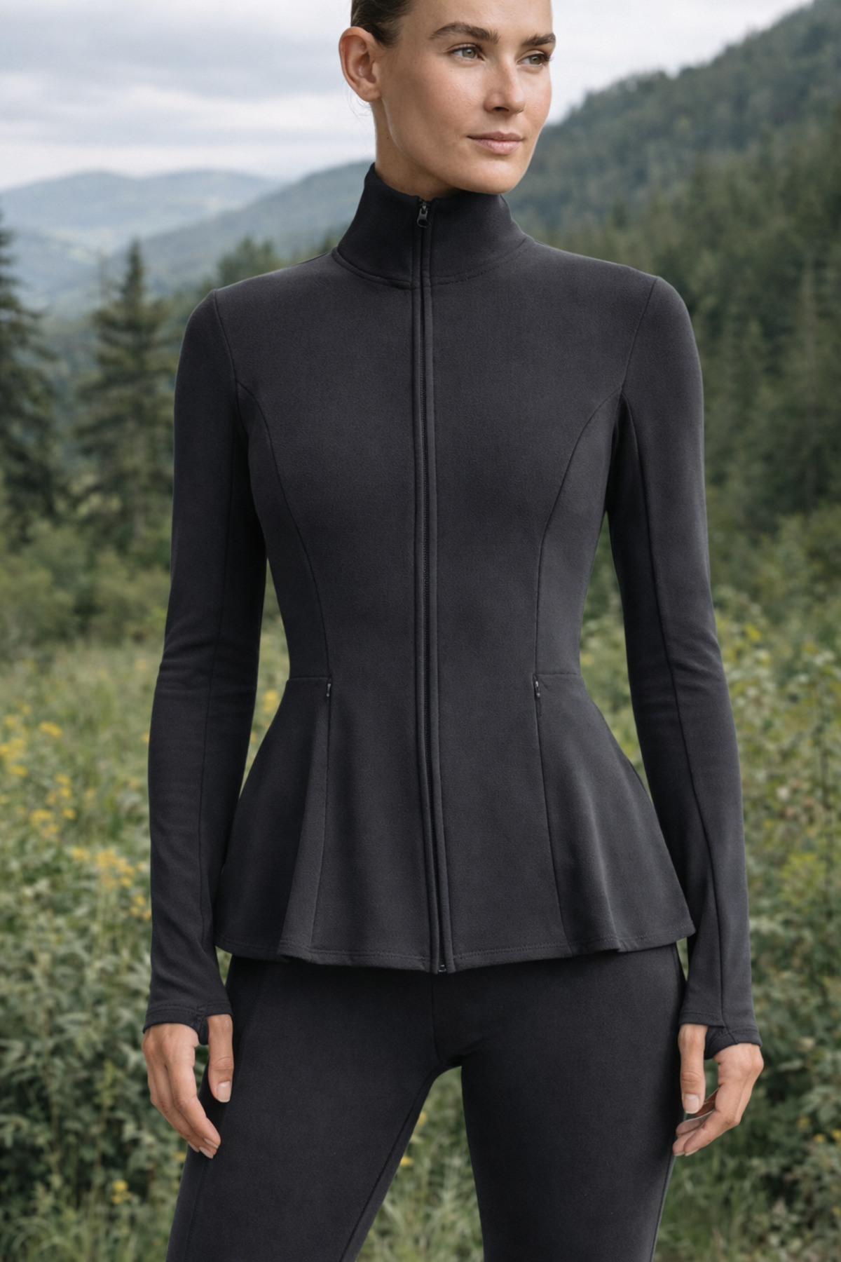Gugus KADIN Light warm running VOLANLI Fermuarlı Yüksek Yaka Spor Ceket, Esnek Activewear
