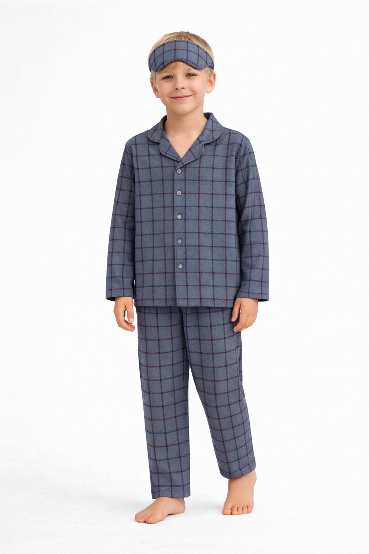Beka Kids Erkek Çocuk Önden Düğmeli Kareli Pijama Takımı - Göz Bantlı fotoğrafı 2 (önizleme)