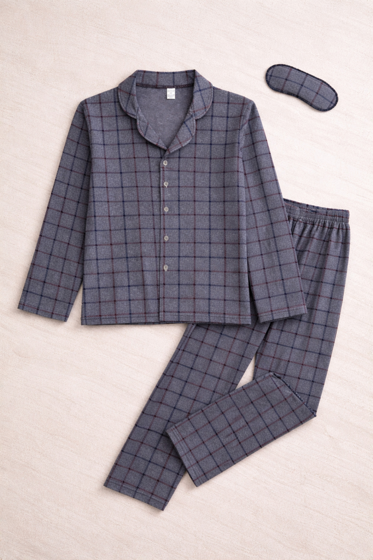 Beka Kids Erkek Çocuk Önden Düğmeli Kareli Pijama Takımı - Göz Bantlı fotoğrafı 5 (önizleme)