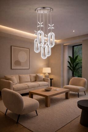 AURA LIGHTING 5'Li Elips Sarkıt Krom Avize 3 Renk LED Modern Avize