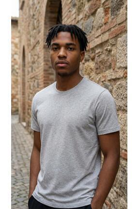CLAW UP WORK Erkek Basic Gri Tişört %100 Pamuk Bisiklet Yaka Günlük Rahat Kesim