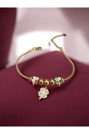 Arya ÇELİK GOLD YONCA CHARM BİLEKLİK