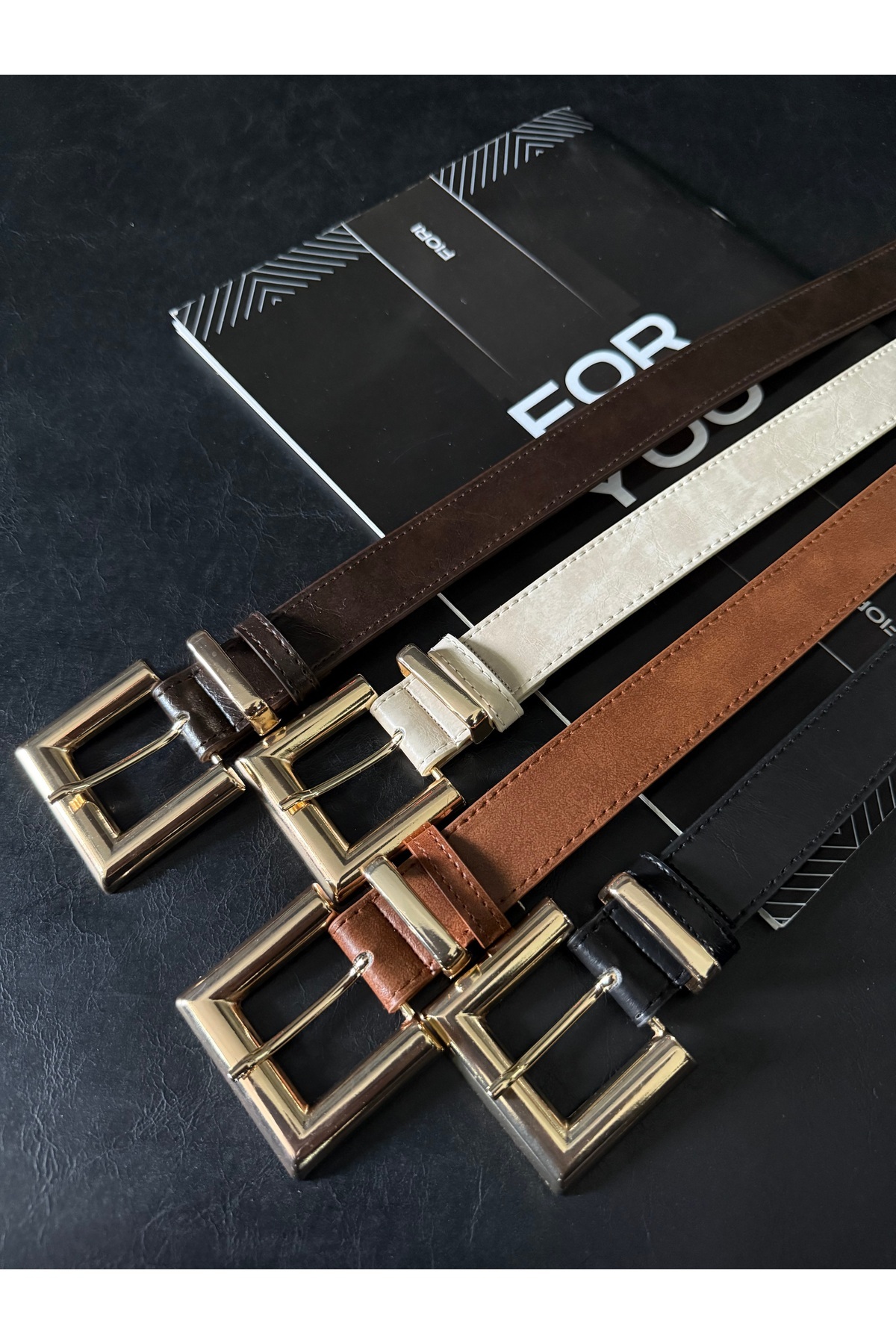 Fiori  4'lü Gold Kare Tokalı Köprülü Kadın Kemeri, Pantolon Kemeri, Ceket Kemeri, Elbise Kemeri - Görsel 3