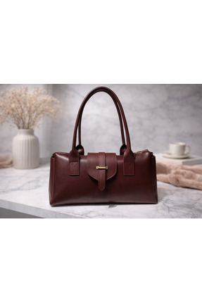 HEDCOLLECTION Kadın Bordo Deri Günlük El ve Omuz Çantası