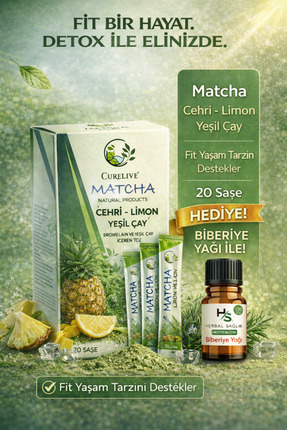 CURELIVE Matcha Cehri-Limon & Yeşil Çay 20 Adet Saşe Maça Çayı + Hrblsglk Hed...