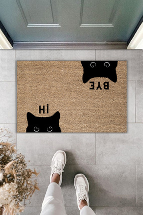 Rugmood Modern Dijital Baskı Paspas - Hi, Bye Kedi - Kapı Önü Paspası 70x45cm