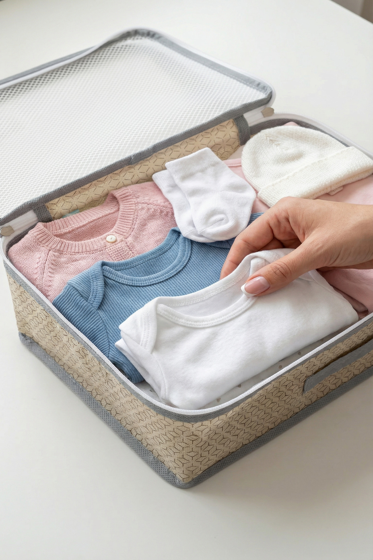 EVSELLA 6'lı Bebek Bakım Çantası Hastane Çıkış Doğum Çantası Organizer Bej Set fotoğrafı 4 (önizleme)