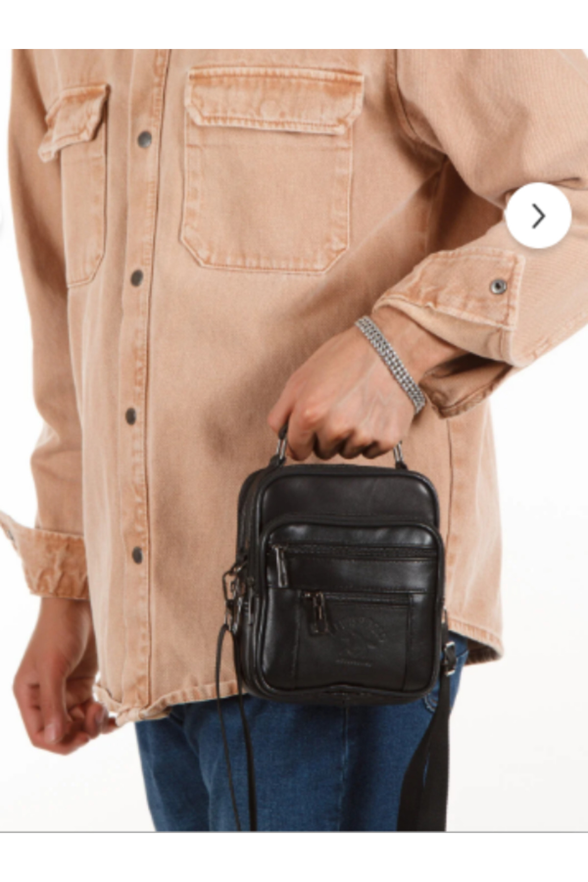 NEWISH POLO ACCESSORIES Erkek Siyah Çelik Kasalı Hakiki Deri El Ve Omuz Çantası Ayarlanabilir Askılı (Küçük Boy) görsel 7