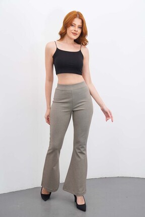 DI LORIA Kadın Bej Yüksek Bel İspanyol Paça Pantolon