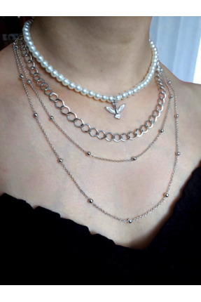 Madam Bikan Gümüş Renk 4 lü Kombin Kolye